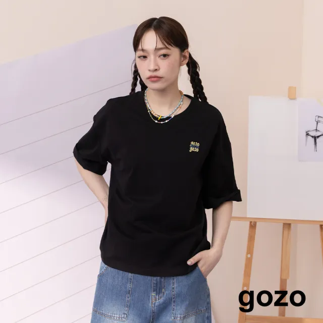 【gozo】立體繭型捲袖設計涼感T恤(米色/黑色)