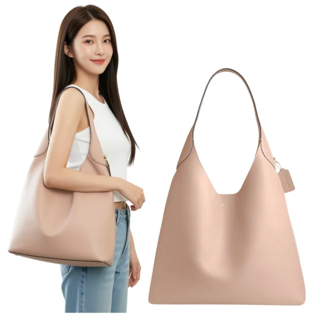 【COACH】COACH BROOKLYN 39 圓弧開口梯形肩背包(奶油粉/素面皮革)