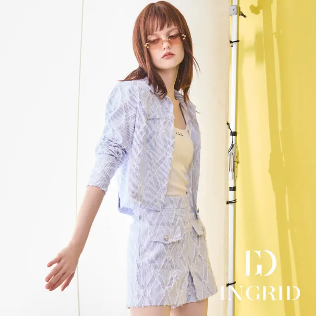 【IGD 英格麗】實體同步款-潮感鉚釘牛仔短版外套-藍色