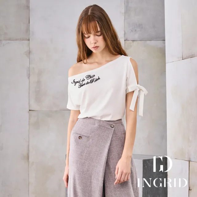 【IGD 英格麗】實體同步款-簡約一字領T恤上衣-白色