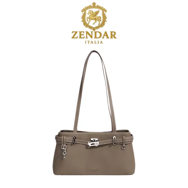 【ZENDAR】台灣總代理 頂級小牛皮手提包肩背包 凱莉系列 (大象灰)