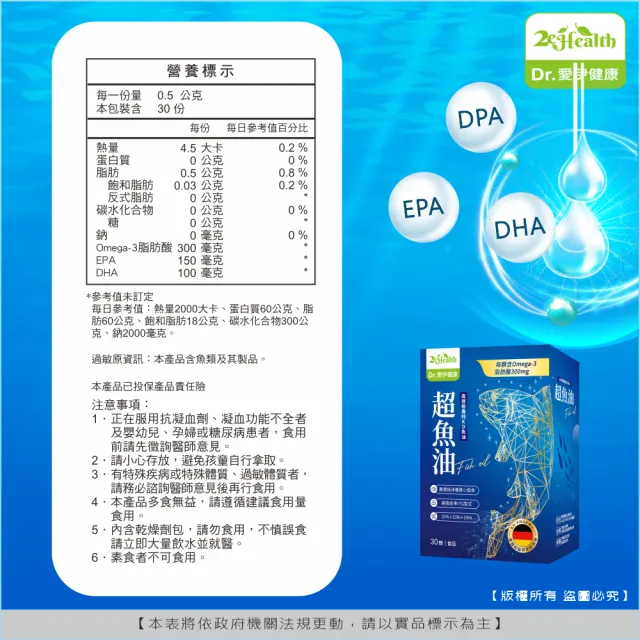 【2eHealth 愛伊】專利KD魚油軟膠囊 4入/組(含Omega-3 脂肪酸、DPA、EPA、DHA)