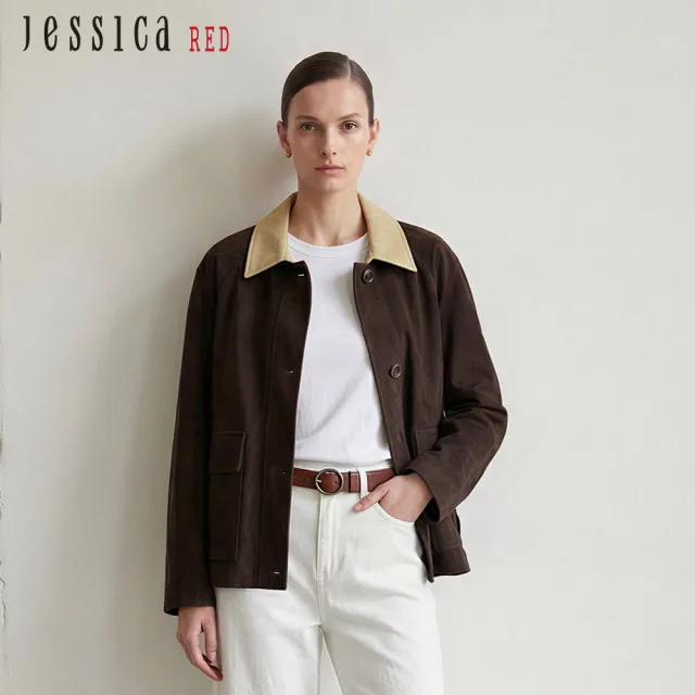 【Jessica Red】百搭休閒撞色翻領長袖夾克外套R62003