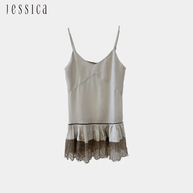 【JESSICA】優雅簡約拼接荷葉蕾絲細肩帶背心上衣J63901