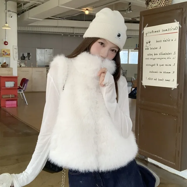 【AS 梨卡】女裝 背心 馬甲 毛絨背心 立領背心 保暖皮草背心 口袋 保暖背心 休閒百搭 VG226