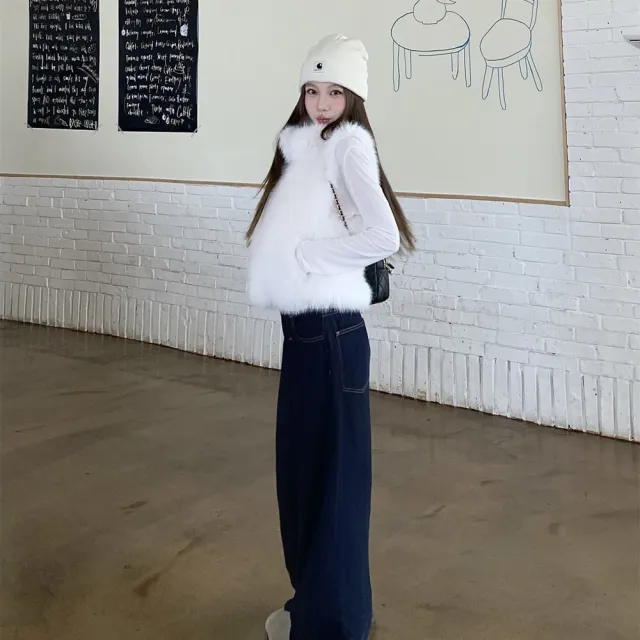 【AS 梨卡】女裝 背心 馬甲 毛絨背心 立領背心 保暖皮草背心 口袋 保暖背心 休閒百搭 VG226