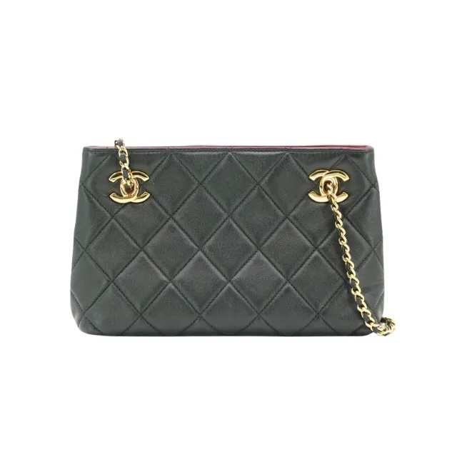 【CHANEL 香奈兒】金雙C菱格小羊皮皮穿金鍊購物包-小(AS6248-黑)