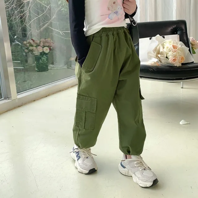 【橘魔法】休閒翻蓋工裝工作褲 兒童 童裝 男童 女童 小童 中童 縮口長褲 縮口褲 長褲 褲子 中性款