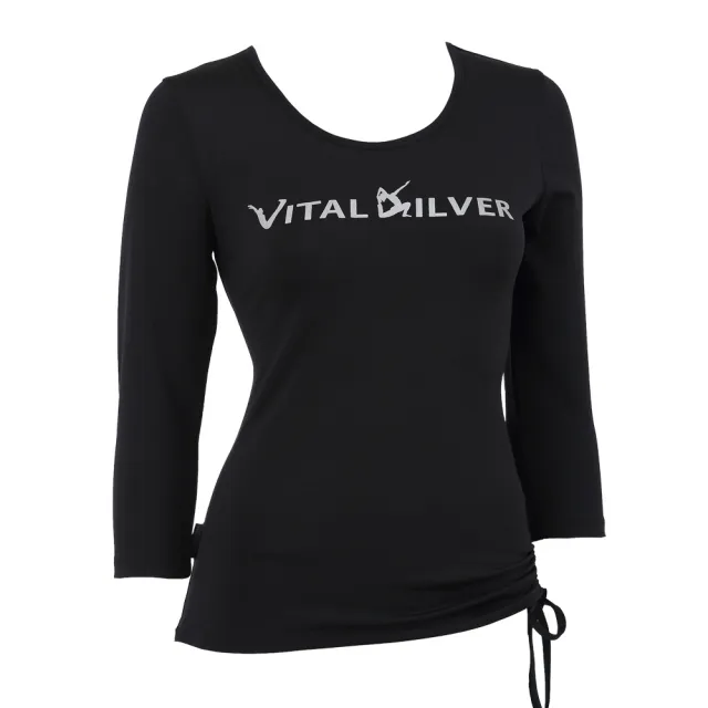 【Vital Silver 銀盾】女U領印花七分袖上衣 運動上衣 機能上衣 休閒上衣(台灣製/透氣舒適/活動自在)