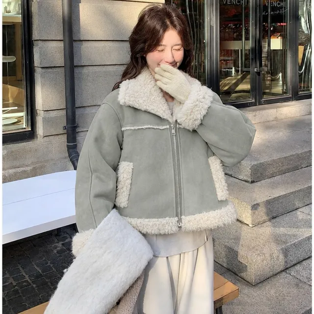 【AS 梨卡】女裝 大衣 外套 夾克 加絨加厚 麂皮絨外套 短版大衣 保暖夾克 韓版外套 VG286