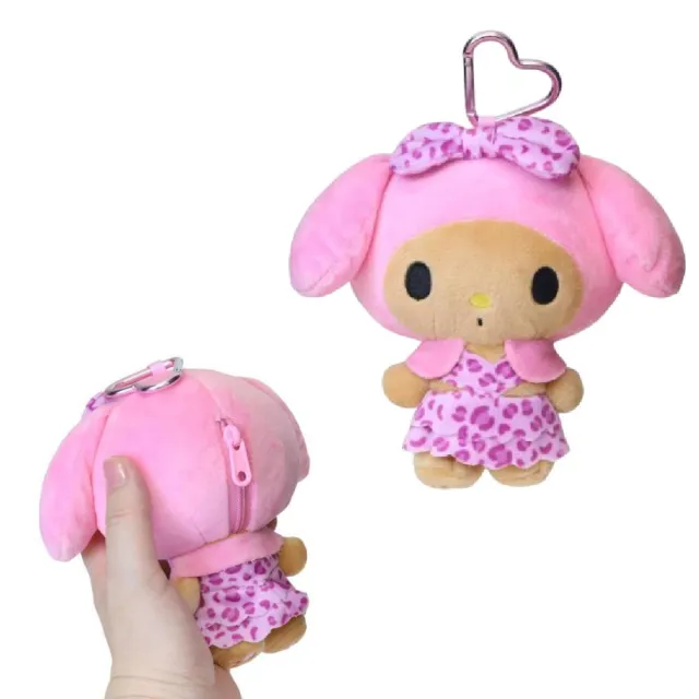 【小禮堂】雙11 Sanrio 三麗鷗 絨毛玩偶零錢包吊飾 曬黑豹紋款 Kitty 布丁狗 酷洛米