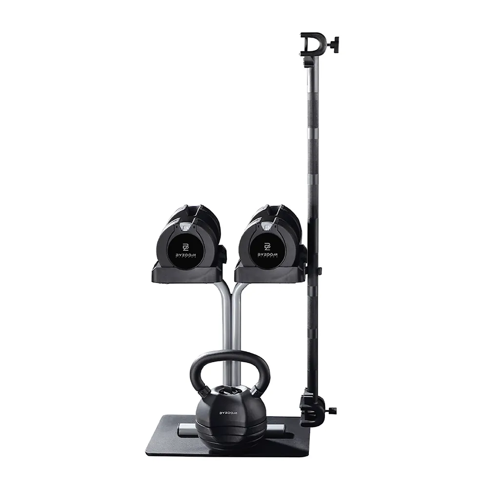 【BYZOOM FITNESS】Pure Series Pure Series 25LB 可調式啞鈴*2+30LB可調式壺鈴+啞鈴專用架+ 專用槓鈴桿