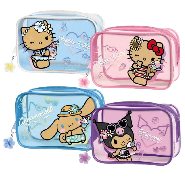 【小禮堂】Sanrio 三麗鷗 PVC透明化妝包 曬黑泳衣款 Kitty 酷洛米 大耳狗