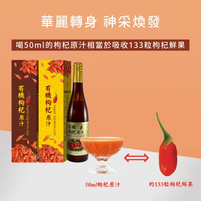 【枸杞家園】台灣有機認證 無加糖枸杞原汁(560ml/瓶)