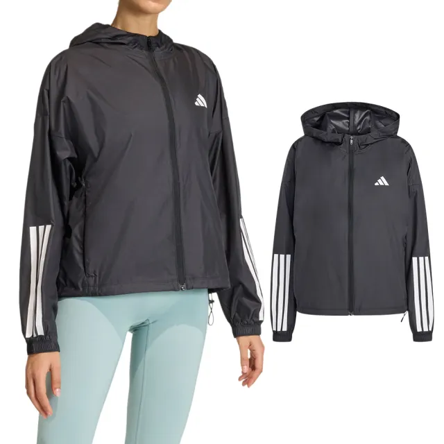 【adidas 愛迪達】Hyg Windy 女款 黑色 拉鍊 連帽 夾克 運動 休閒 外套 JX1872