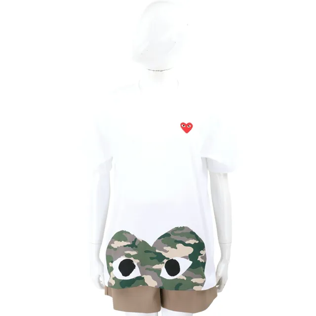 【川久保玲】COMME des GARCONS PLAY 迷彩愛心下擺 白色短袖純棉T恤 精品TEE