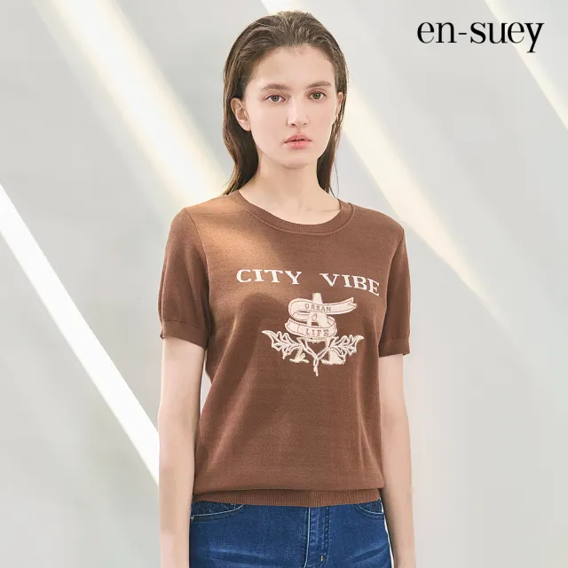 【en-suey 銀穗】學院風貼布刺繡短袖線衫-女