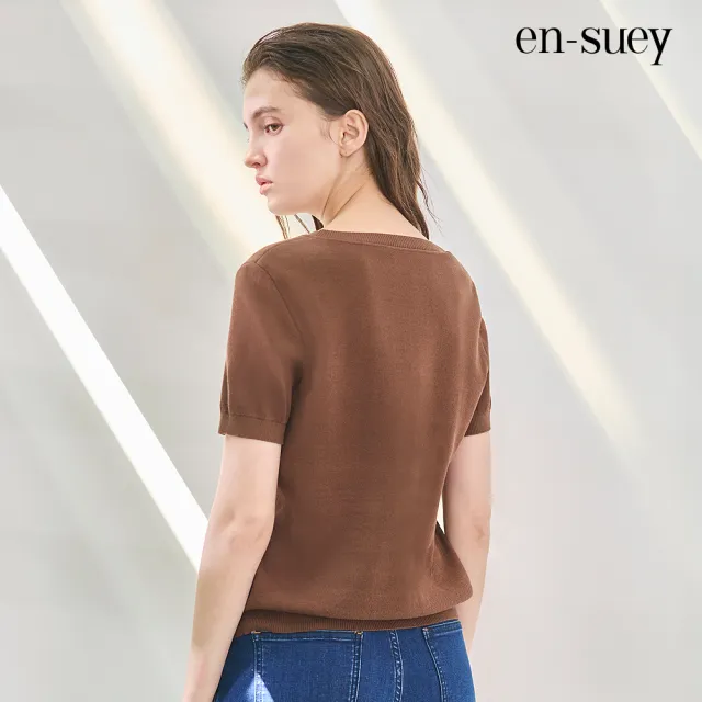 【en-suey 銀穗】學院風貼布刺繡短袖線衫-女