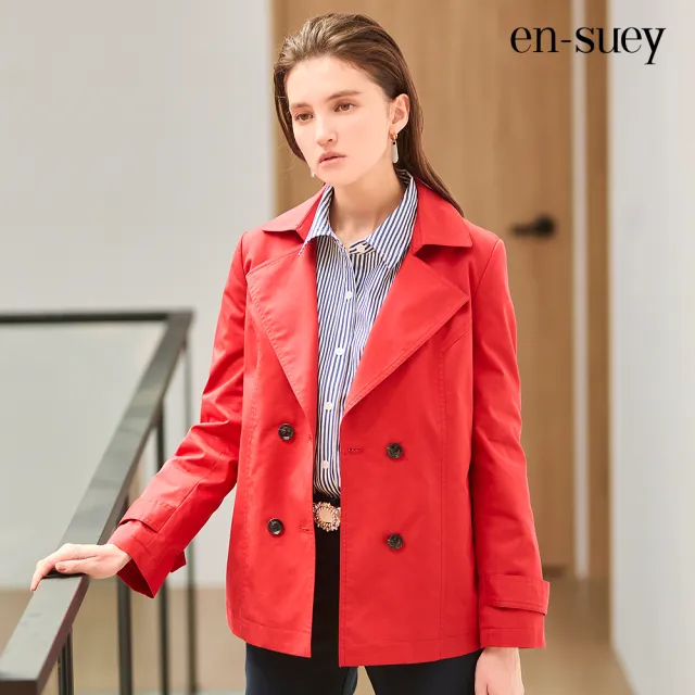 【en-suey 銀穗】率性翻領短版風衣外套-女