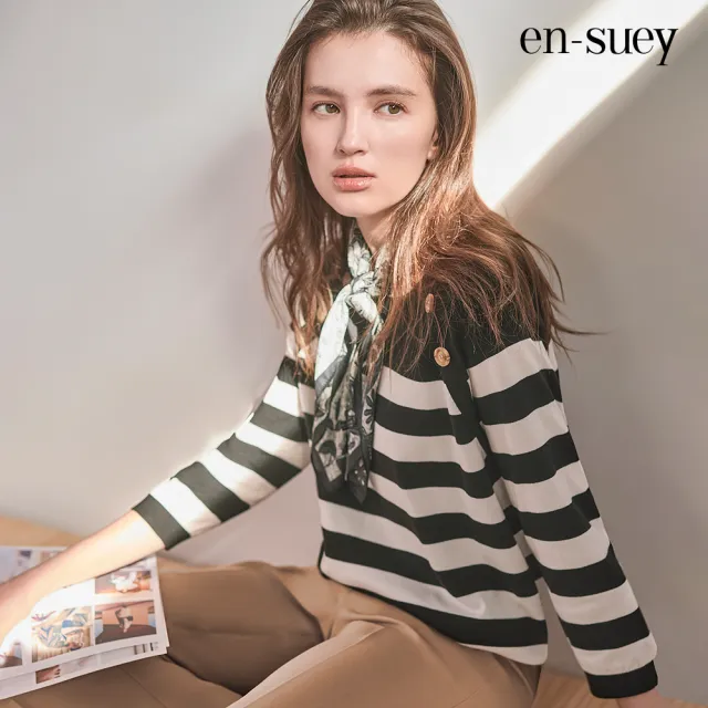 【en-suey 銀穗】拉克蘭袖條紋線衫-女