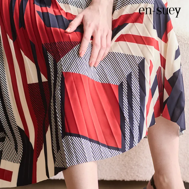 【en-suey 銀穗】幾何印花百褶長裙-女