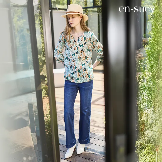 【en-suey 銀穗】數位印花七分拋袖上衣-女