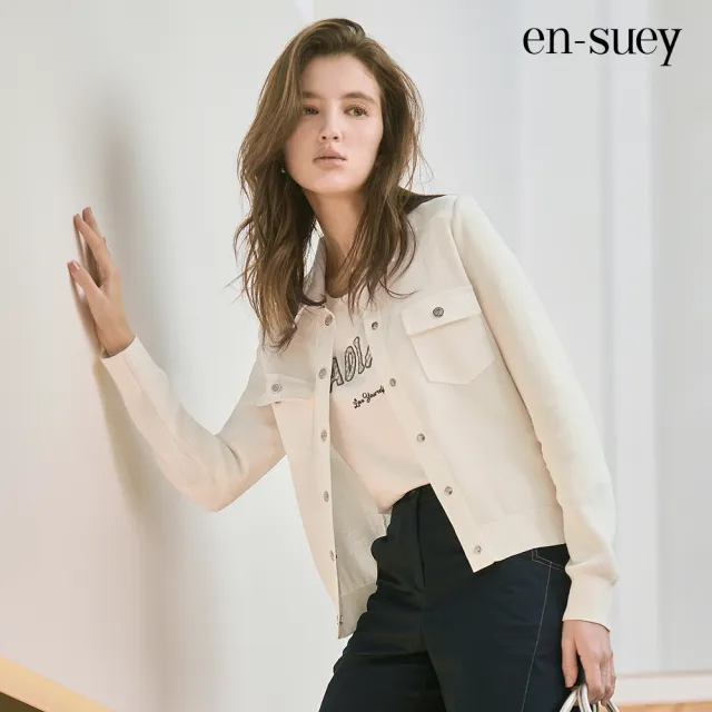 【en-suey 銀穗】個性俐落前排釦線衫-女