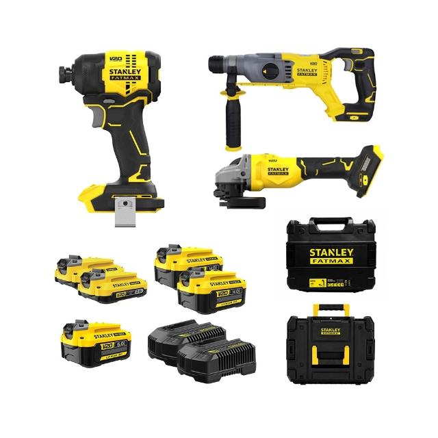 【Stanley】20V 起子機+電鑽+砂輪機三機組 (SBI811NK+SBH900NK+SBG710N+SB202*2+SB204*2+SC200*2+SB206)