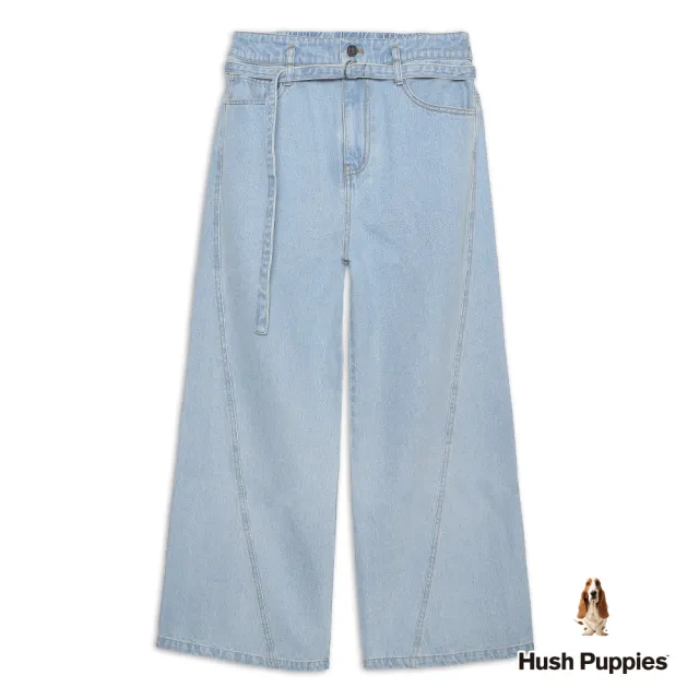 【Hush Puppies】女裝 長褲 休閒剪接寬版牛仔褲 (淺藍 / 64221102)