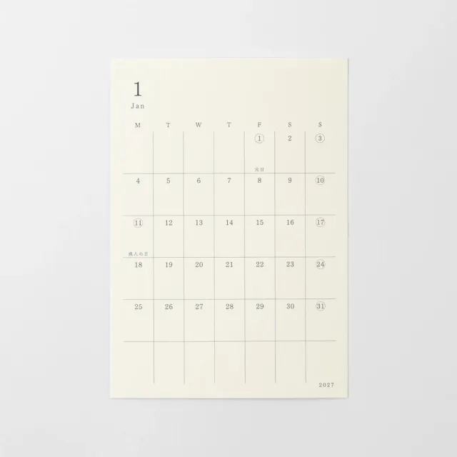 【MIDORI】《2027 年 MD Calendar 月曆貼紙》M size
