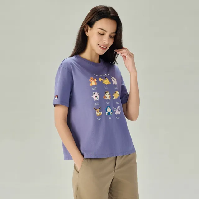 【GIORDANO 佐丹奴】女裝寶可夢印花短袖T恤 Pokemon系列(46 復古絨紫)