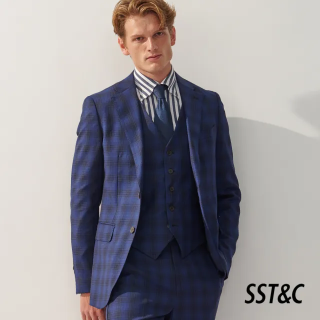 【SST&C】男裝 米蘭系列海軍藍格紋修身版西裝背心0512309003(換季65折)