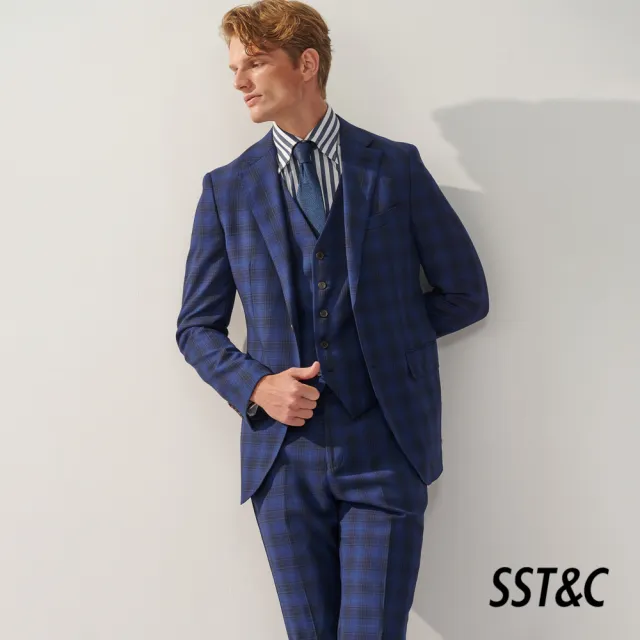 【SST&C】男裝 米蘭系列海軍藍格紋修身版西裝背心0512309003(換季65折)
