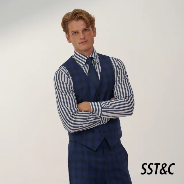 【SST&C】男裝 米蘭系列海軍藍格紋修身版西裝背心0512309003(換季65折)