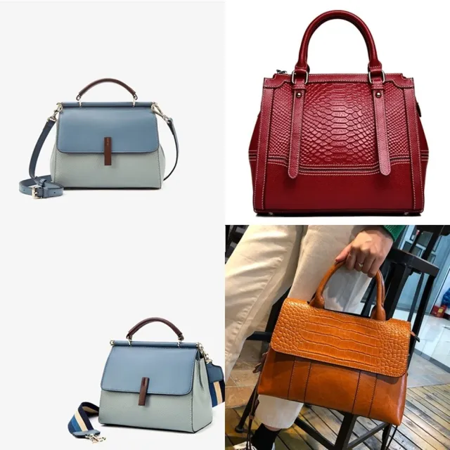 【米蘭精品】現貨+預購真牛皮側背包真皮包包單肩斜背包手提包波士頓包撞色時尚多夾層女包包3款ma1ml26 C