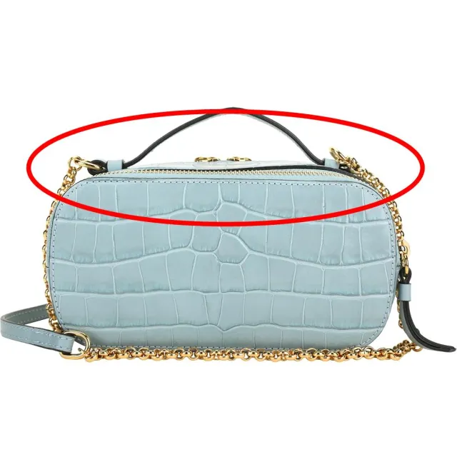 【Chloe’ 蔻依】展示品 C Vanity 水藍色迷你款鱷魚紋壓花小牛皮鍊帶手提/斜背包(背面+底部黃汙)