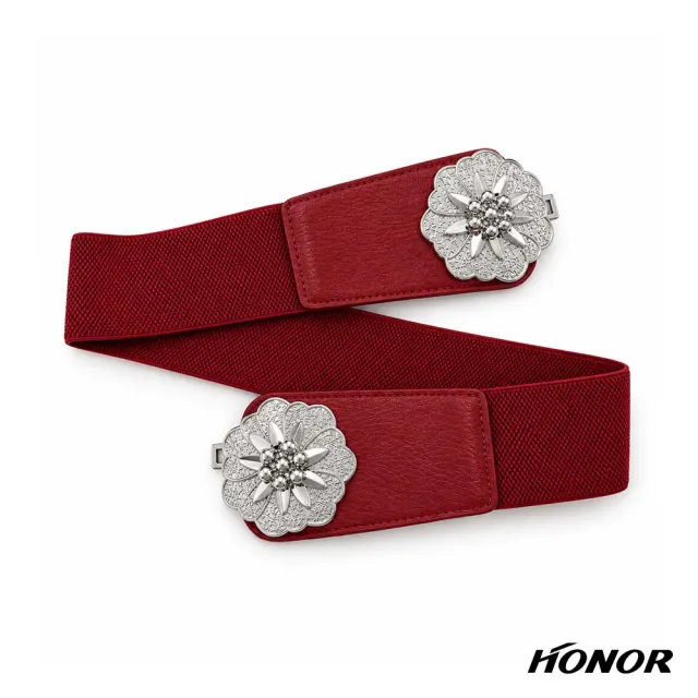 【HONOR 山形屋】立體雙花造型彈性腰封-黑/紅/棕