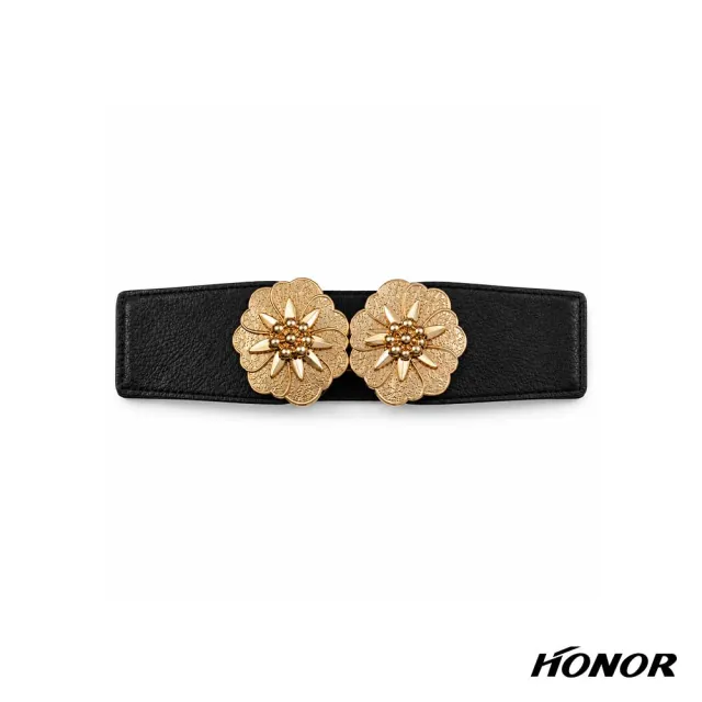 【HONOR 山形屋】立體雙花造型彈性腰封-黑/紅/棕