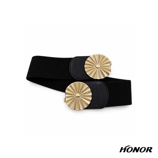 【HONOR 山形屋】金屬波浪雙圓造型釦腰封-黑/棕