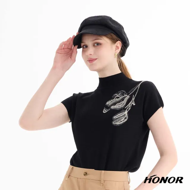 【HONOR 山形屋】立體緹花刺繡八角報童帽-黑/米