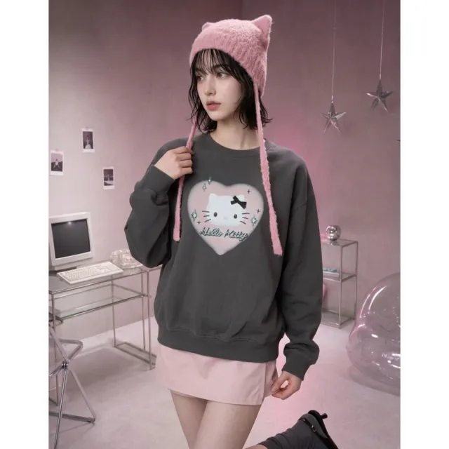 【CACO】Hello Kitty愛心印刷大學T(M2SA037)