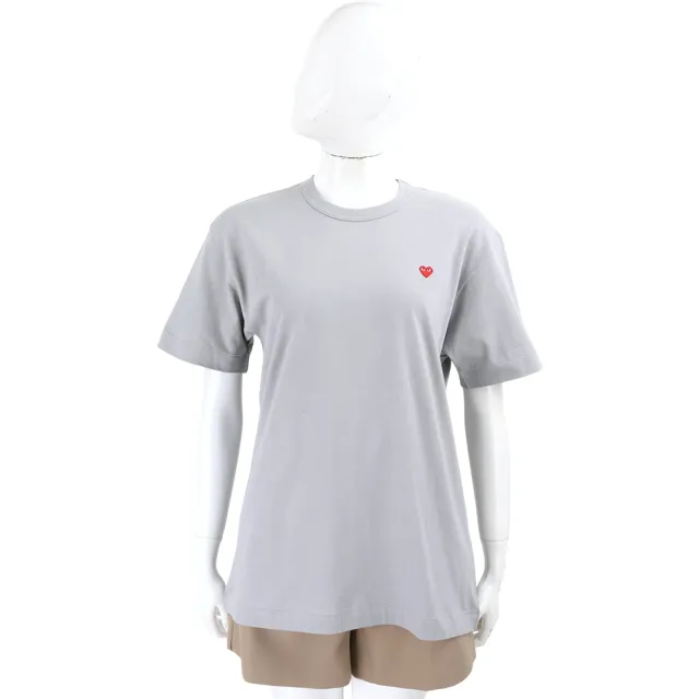 【川久保玲】COMME des GARCONS PLAY 圓領小愛心刺繡補丁 灰色短袖純棉T恤 TEE