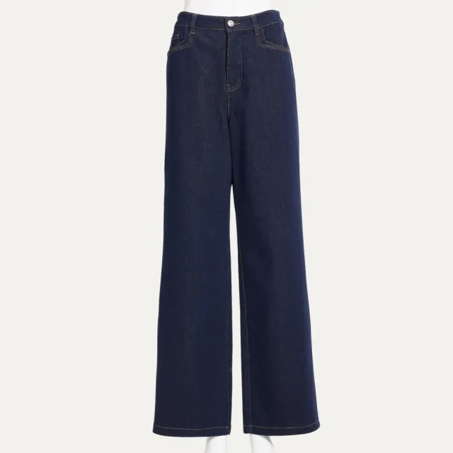 【ILEY 伊蕾】萊賽爾高腰顯瘦牛仔褲(深藍；M-2L；1264318612)