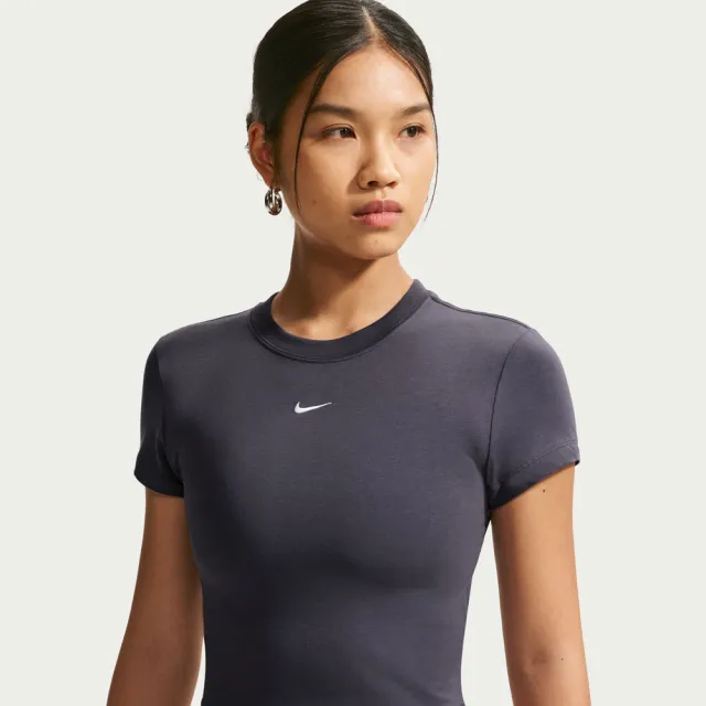 【NIKE 耐吉】短袖上衣 女 緊身 短版  AS W NSW NK CHLL KNT CRP 灰 HF9539-014
