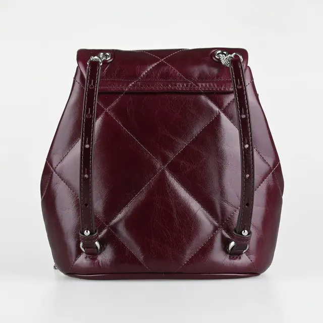 【TORY BURCH】TORY BURCH精品仿舊設計菱格旋扣斜背後背兩用包(迷你/深酒紅)