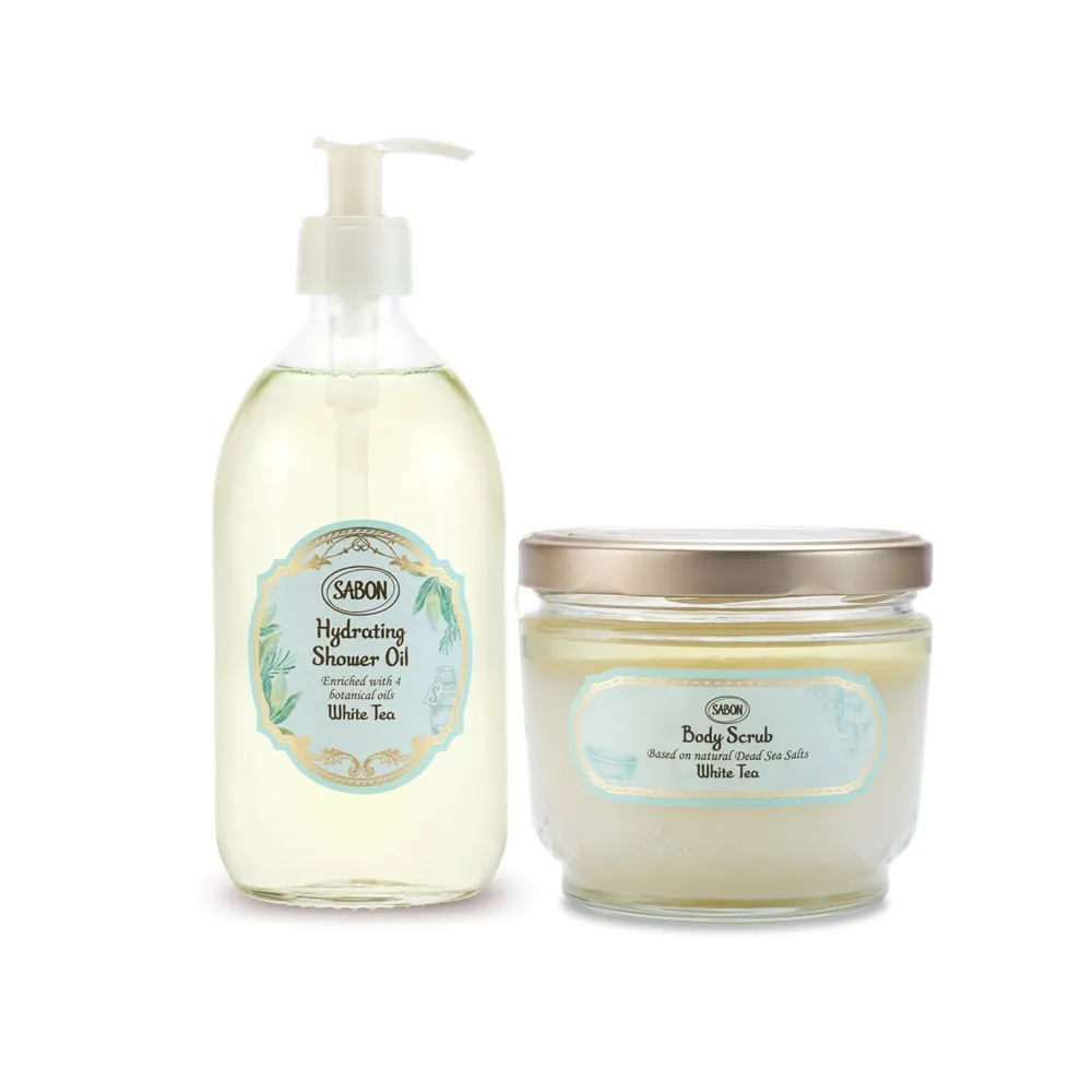 【SABON】官方直營 輕潤明星二部曲組(輕潤沐浴油500ml+身體磨砂膏600g)