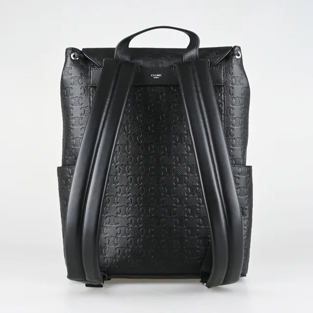 【CELINE】CELINE精品小牛皮凱旋門壓花壓釦雙肩後背包(黑)