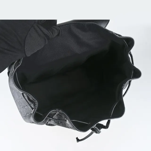 【CELINE】CELINE精品小牛皮凱旋門壓花壓釦雙肩後背包(黑)