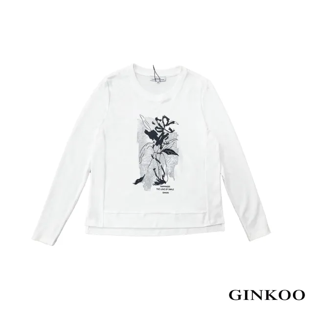 【GINKOO 俊克】花朵印花銀箔上衣-女裝