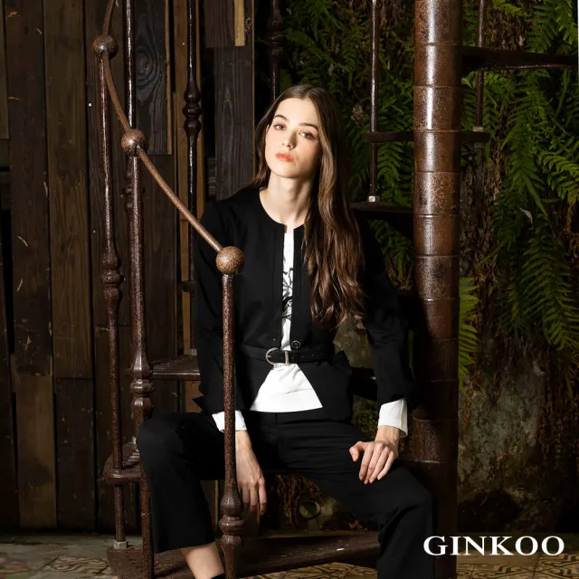 【GINKOO 俊克】花朵印花銀箔上衣-女裝